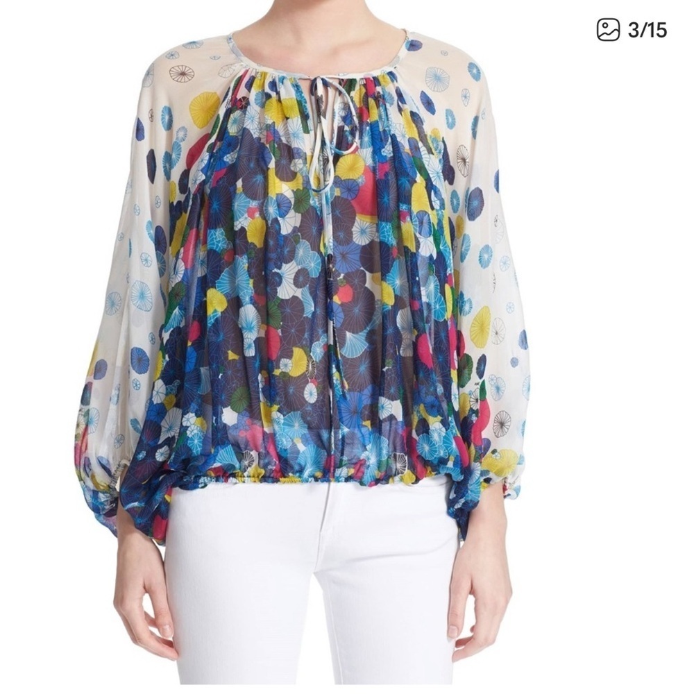 Diane von Furstenberg DVF Emelia Floral Print Dolman Sleeve Silk Blouse Size S